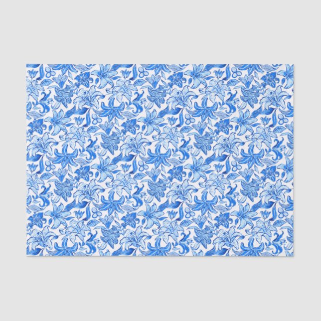 Preppy Palm Beach Print Blau und Weiß Blume Seidenpapier (Vorderseite)