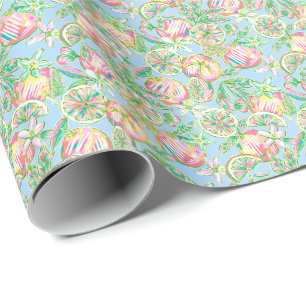 Preppy Palm Beach Print Blue and Pink Orange Geschenkpapier