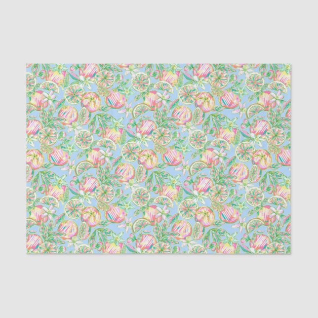 Preppy Palm Beach Print Blue and Pink Orange Seidenpapier (Vorderseite)