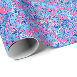 Preppy Palm Beach Print Blue Elefanten Geschenkpapier