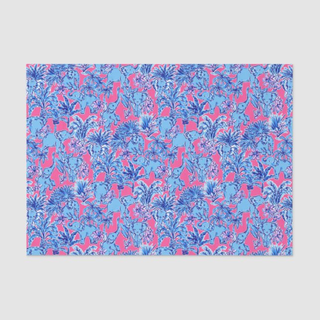 Preppy Palm Beach Print Blue Elefanten Seidenpapier (Vorderseite)