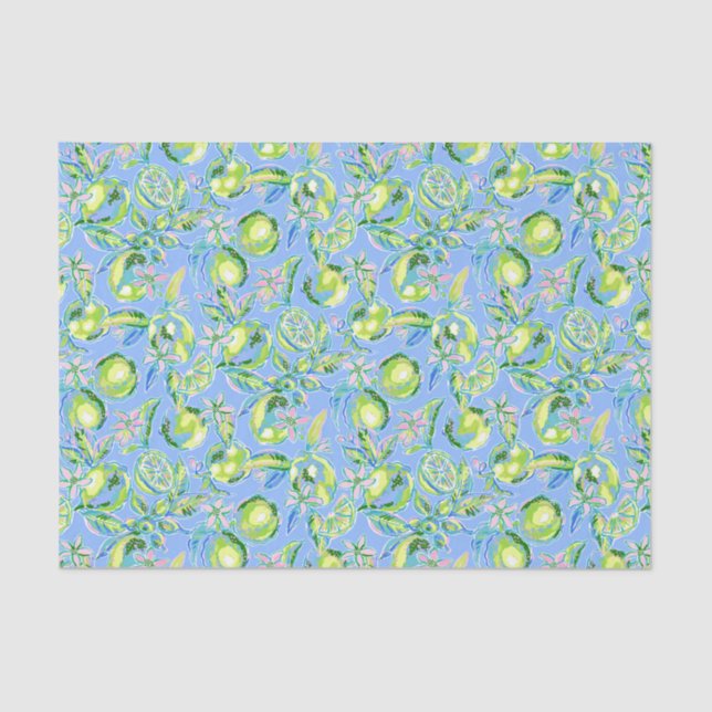 Preppy Palm Beach Print Blue und Green Limes Seidenpapier (Vorderseite)