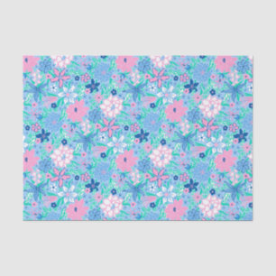 Preppy Palm Beach Print Blue und Pink Blume Seidenpapier