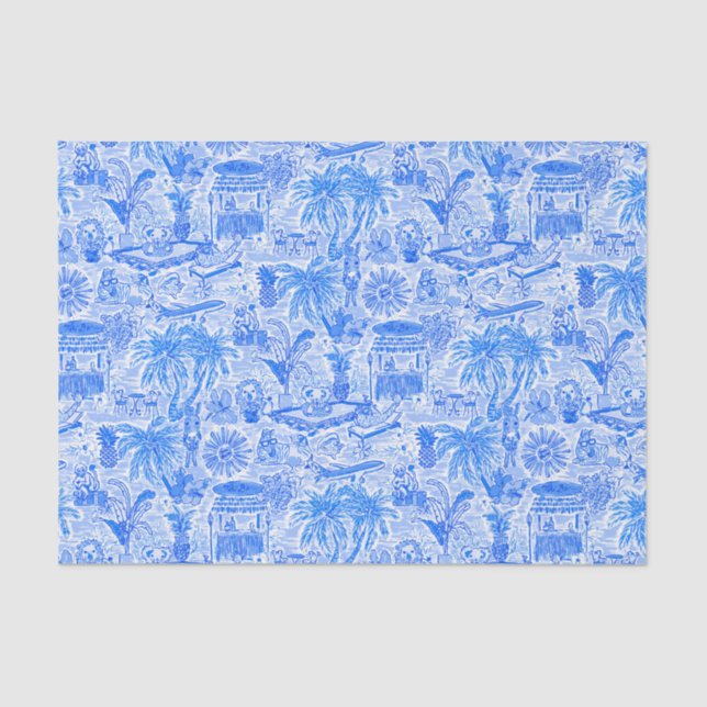 Preppy Palm Beach Print Blue & White Animal Vacay Seidenpapier (Vorderseite)
