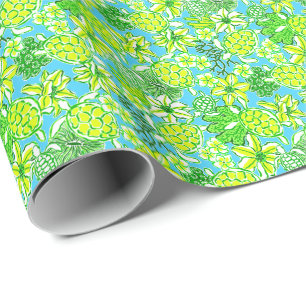 Preppy Palm Beach Print Green & Blue Turtles Geschenkpapier