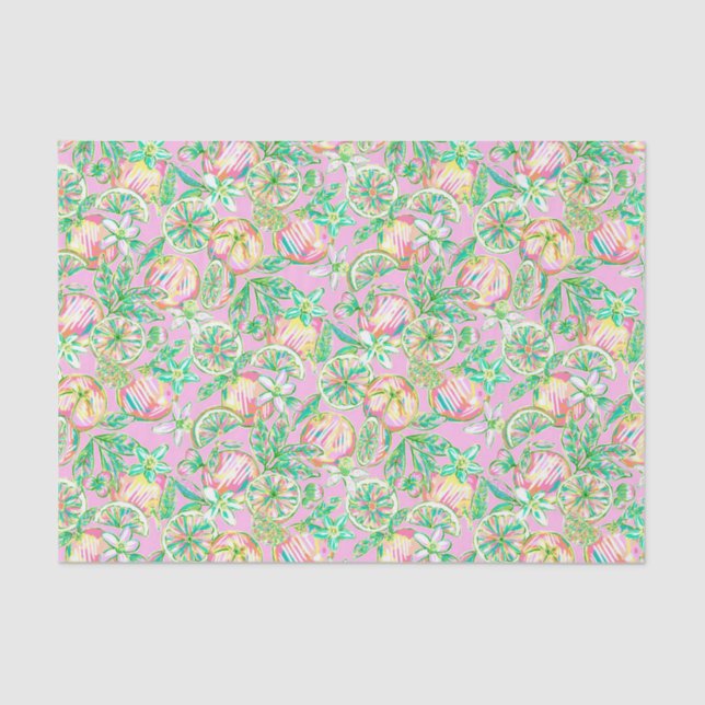 Preppy Palm Beach Print Green und Pink Orange Seidenpapier (Vorderseite)