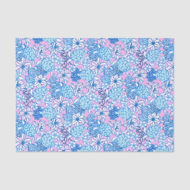 Preppy Palm Beach Print Lavendel & Blue Turtles Seidenpapier (Vorderseite)