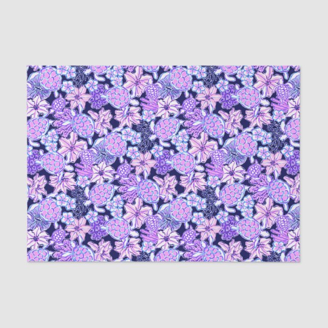 Preppy Palm Beach Print Lavendel & Lila Turtles Seidenpapier (Vorderseite)