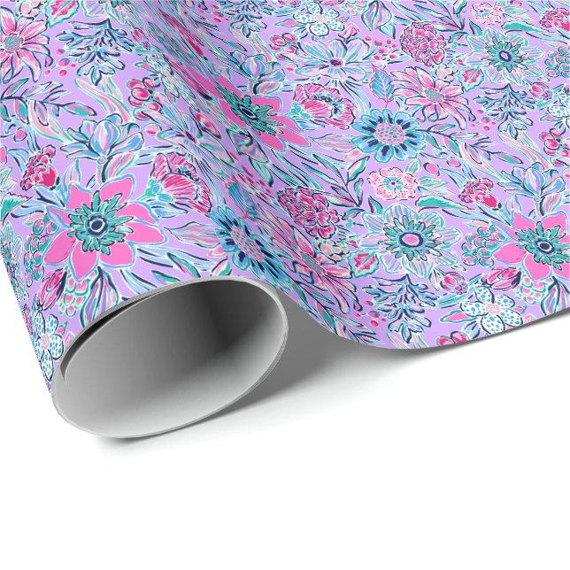 Preppy Palm Beach Print Lavendel und Rosa Blume Geschenkpapier (Rolleneckpunkt)