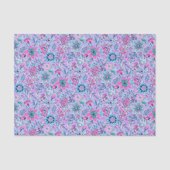 Preppy Palm Beach Print Lavendel und Rosa Blume Seidenpapier (Vorderseite)