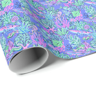 Preppy Palm Beach Print Lavendel Unterwasser Geschenkpapier