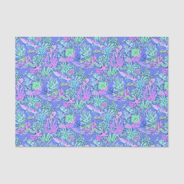 Preppy Palm Beach Print Lavendel Unterwasser Seidenpapier (Vorderseite)