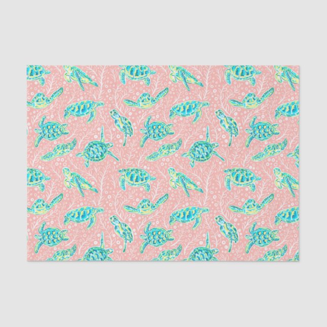 Preppy Palm Beach Print Pastell Schildkröten Seidenpapier (Vorderseite)
