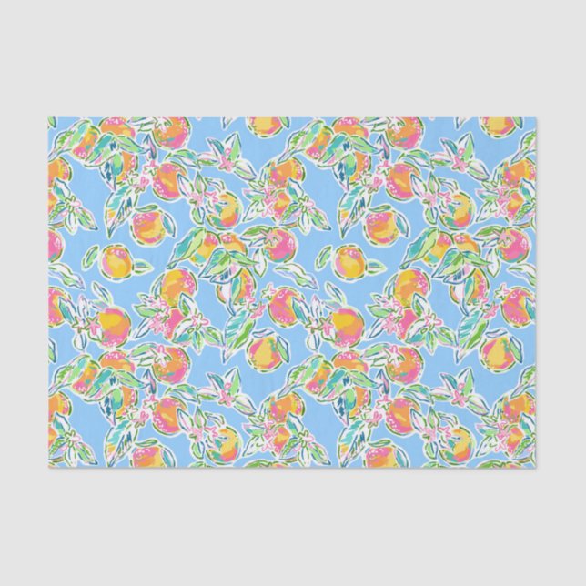 Preppy Palm Beach Print Pastellfarben Orange Seidenpapier (Vorderseite)