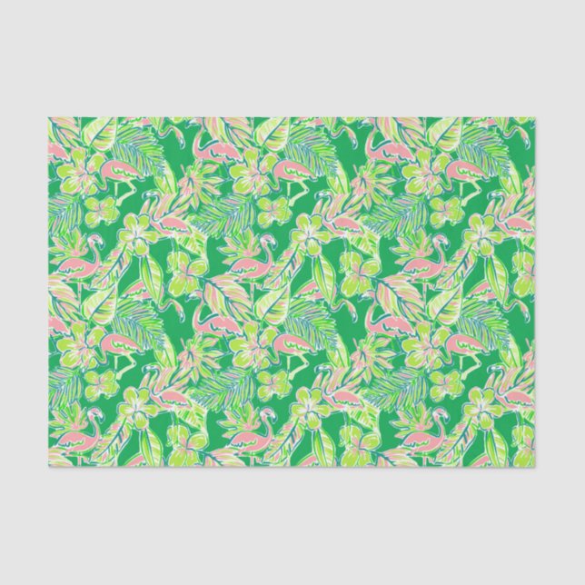 Preppy Palm Beach Print Pink & Green Flamingos Seidenpapier (Vorderseite)