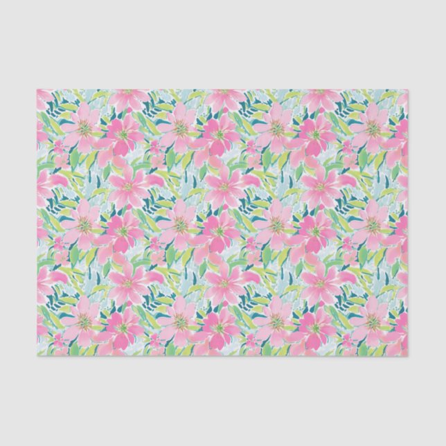 Preppy Palm Beach Print Pink und Green Blume Seidenpapier (Vorderseite)