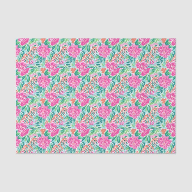 Preppy Palm Beach Print Pink und Green Tigers Seidenpapier (Vorderseite)