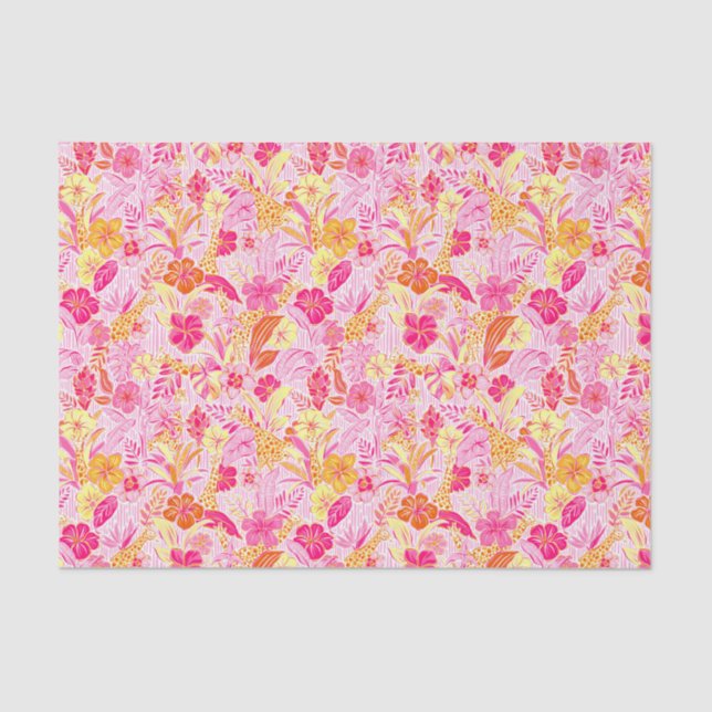 Preppy Palm Beach Print Pink und Orange Giraffen Seidenpapier (Vorderseite)