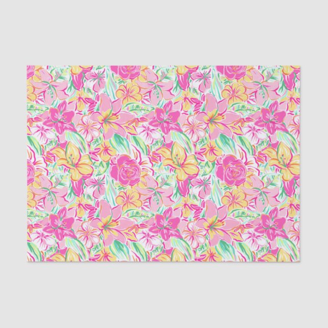 Preppy Palm Beach Print Pink & Yellow Lilie Blume Seidenpapier (Vorderseite)