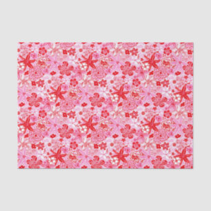Preppy Palm Beach Print Rosa und Rote Blume Seidenpapier
