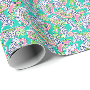 Preppy Palm Beach Print Tigers and Papayas Geschenkpapier