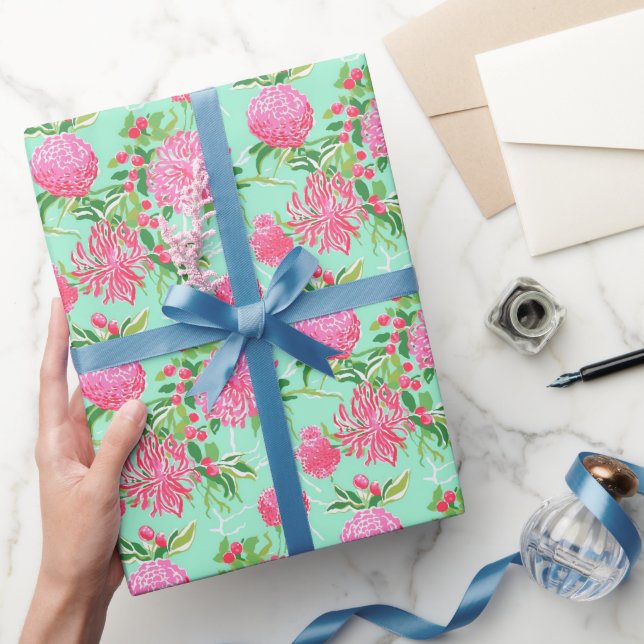 Preppy Palm Beach Tropical Blume Muster Geschenkpapier (Schenken)