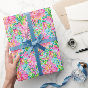 Preppy Palm Beach Tropical Blume Muster Geschenkpapier