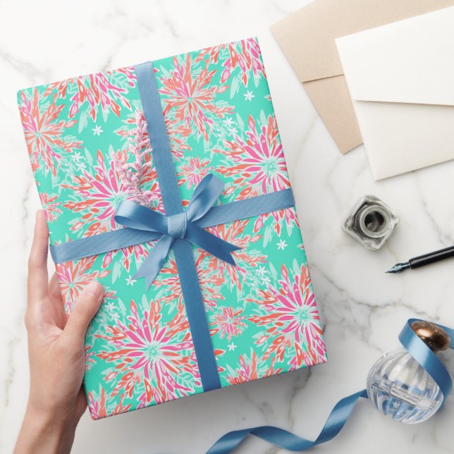 Preppy Palm Beach Tropical Blume Muster Geschenkpapier (Schenken)