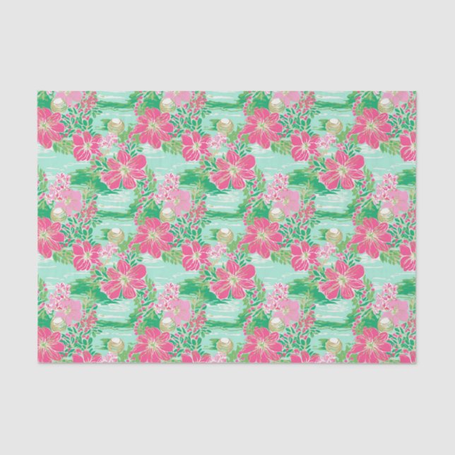 Preppy Palm Beach Tropical Blume Muster Seidenpapier (Vorderseite)