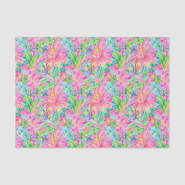 Preppy Palm Beach Tropical Blume Muster Seidenpapier (Vorderseite)