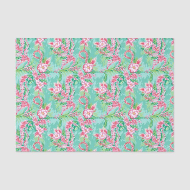 Preppy Palm Beach Tropical Blume Muster Seidenpapier (Vorderseite)