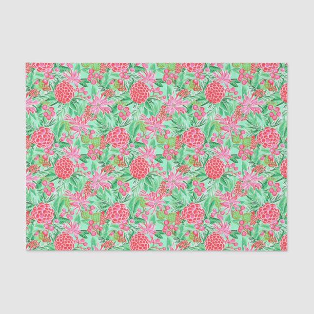 Preppy Palm Beach Tropical Blume Muster Seidenpapier (Vorderseite)