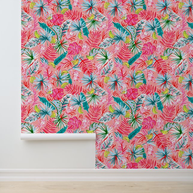 Preppy Palm Beach Tropical Dschungelaffen Tapete (Anwendung)