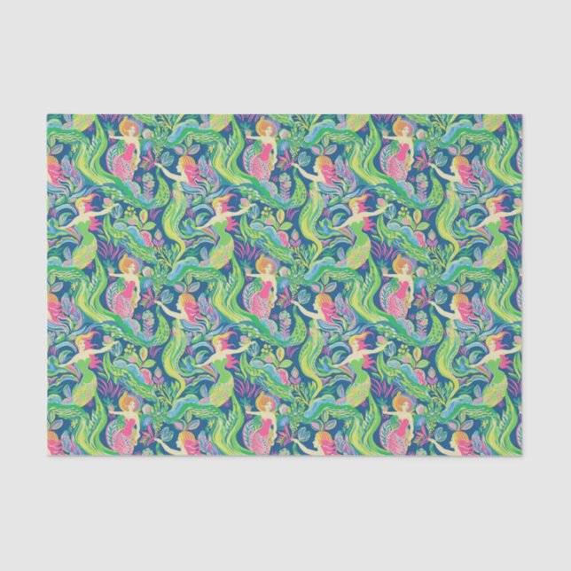 Preppy Palm Beach Tropical Mermaids Muster Seidenpapier (Vorderseite)