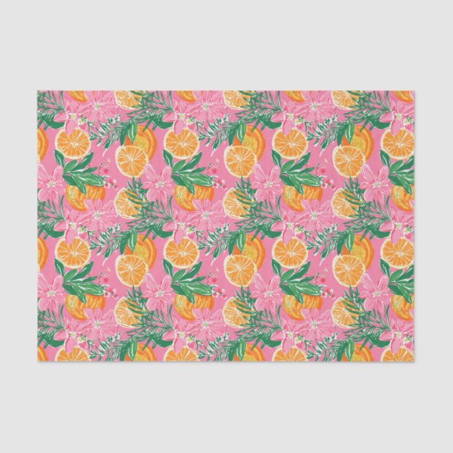 Preppy Palm Beach Tropical Orangen Muster Seidenpapier (Vorderseite)