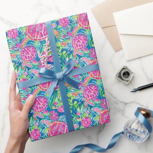 Preppy Palm Beach Tropical Turtles Pattern Geschenkpapier (Schenken)