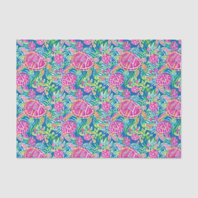 Preppy Palm Beach Tropical Turtles Pattern Seidenpapier (Vorderseite)