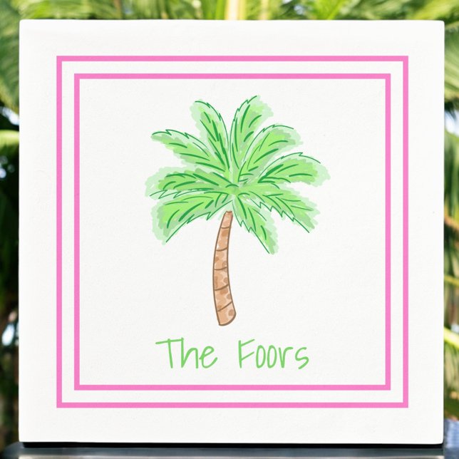 Preppy Palm Tree Personalisierte Grenze Serviette (Von Creator hochgeladen)