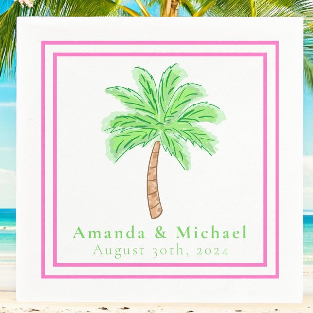 Preppy Palm Tree Tropical Wedding Serviette (Von Creator hochgeladen)