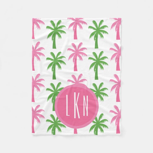 Preppy Palm Trees Mit Monogramm Fleece Blanket (Vorderseite)