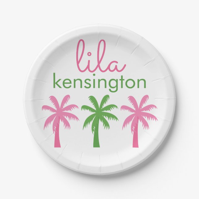 Preppy Palm Trees Personalisierte Party Teller (Vorderseite)