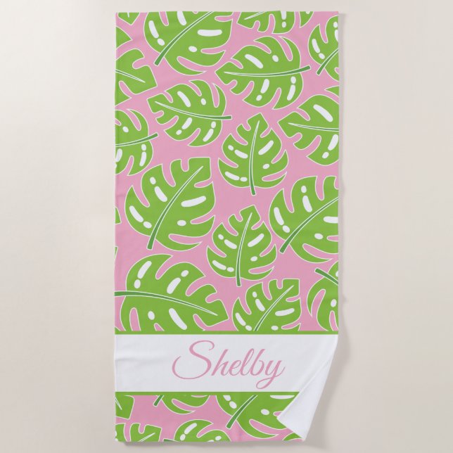 Preppy Palms Personalisiert Beach Handtuch (Vorderseite)