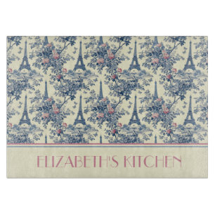 Preppy Paris Toile Pink und Blue Monogram Schneidebrett