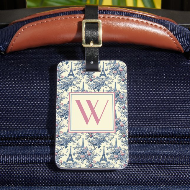 Preppy Parisian Toile Monogram Gepäckanhänger (Vorderseite Insitu 2)