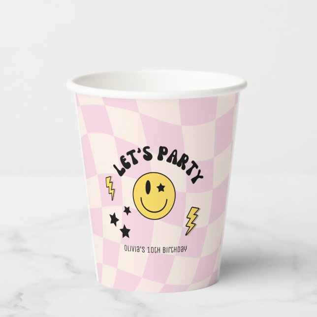 Preppy Pastel Pink Y2K Retro Birthday Paper Plate Pappbecher (Vorderseite)