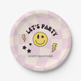 Preppy Pastel Pink Y2K Retro Birthday Paper Plate Pappteller