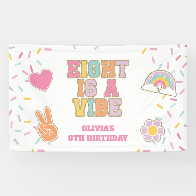 Preppy Patch Eight is a vibe 8th Birthday Banner (Horizontal)