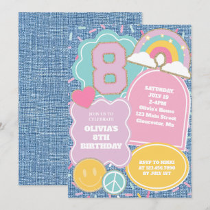 Preppy Patch Jeans 8. Geburtstag Einladung