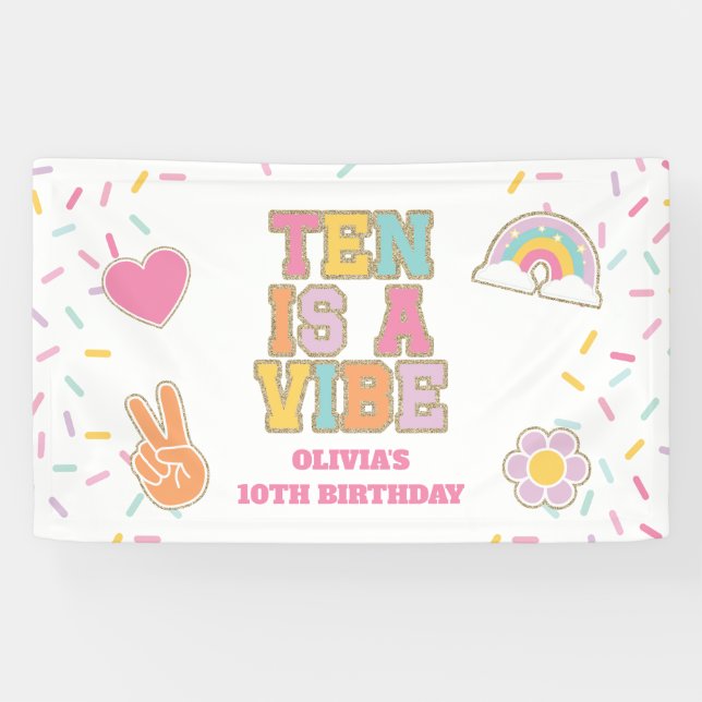 Preppy Patch Ten is a vibe 10th Birthday Banner (Horizontal)