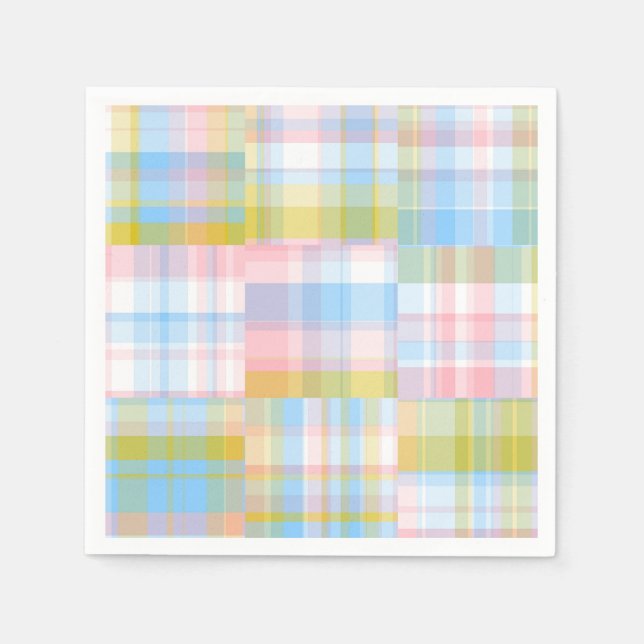 Preppy Patchwork Look Madras Pastel Serviette (Vorderseite)
